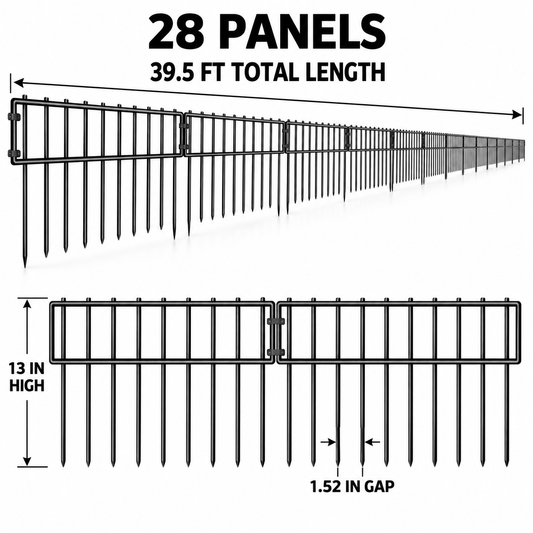 28 Panels No Dig Dog Barrier Fence Rustproof Metal Garden Edging 39.5 Foot