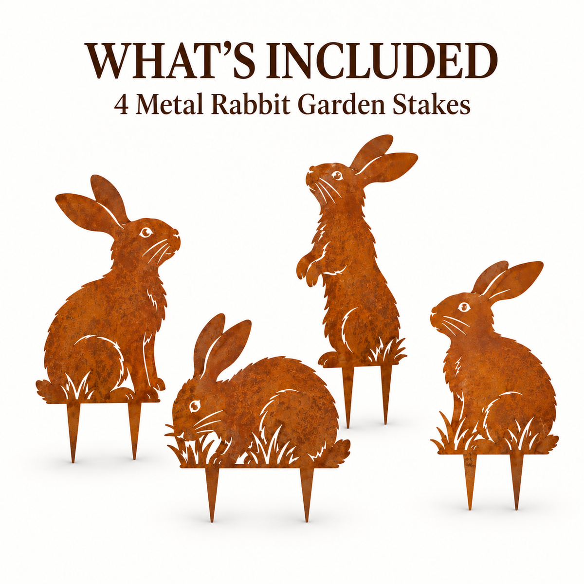 Metal Garden Stakes – Rabbit, Bird & Bamboo Silhouette Outdoor Yard Art