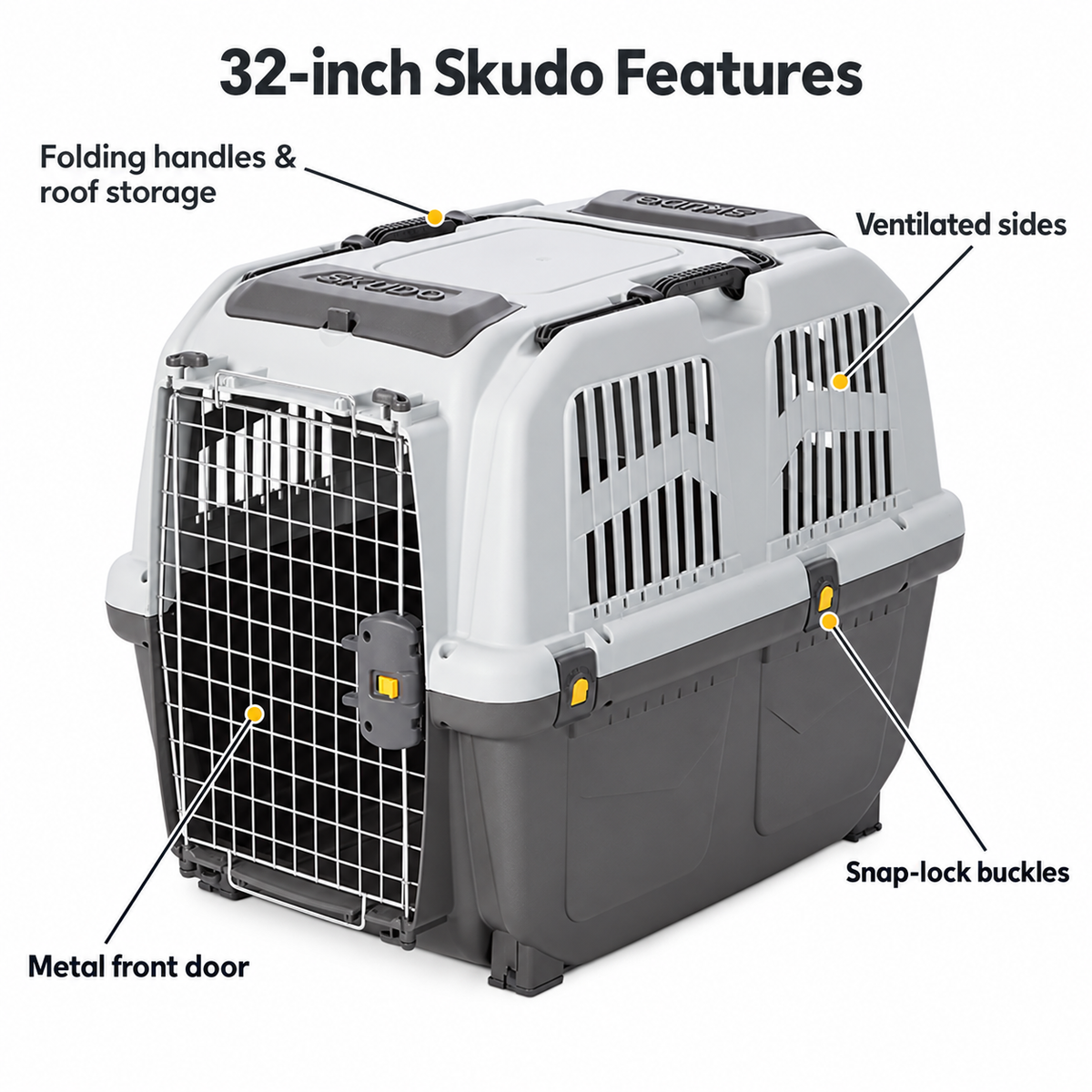 MidWest Skudo Hard-Sided Travel Carrier for Dogs & Cats – Gray, 19–32 Inch Sizes