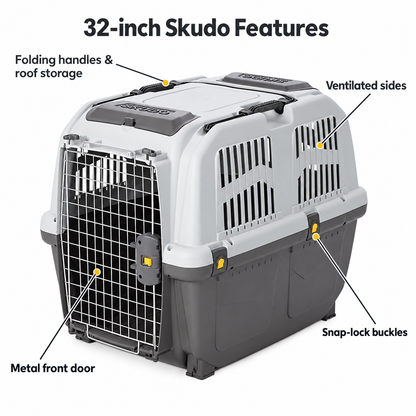 MidWest Skudo Hard-Sided Travel Carrier for Dogs & Cats – Gray, 19–32 Inch Sizes