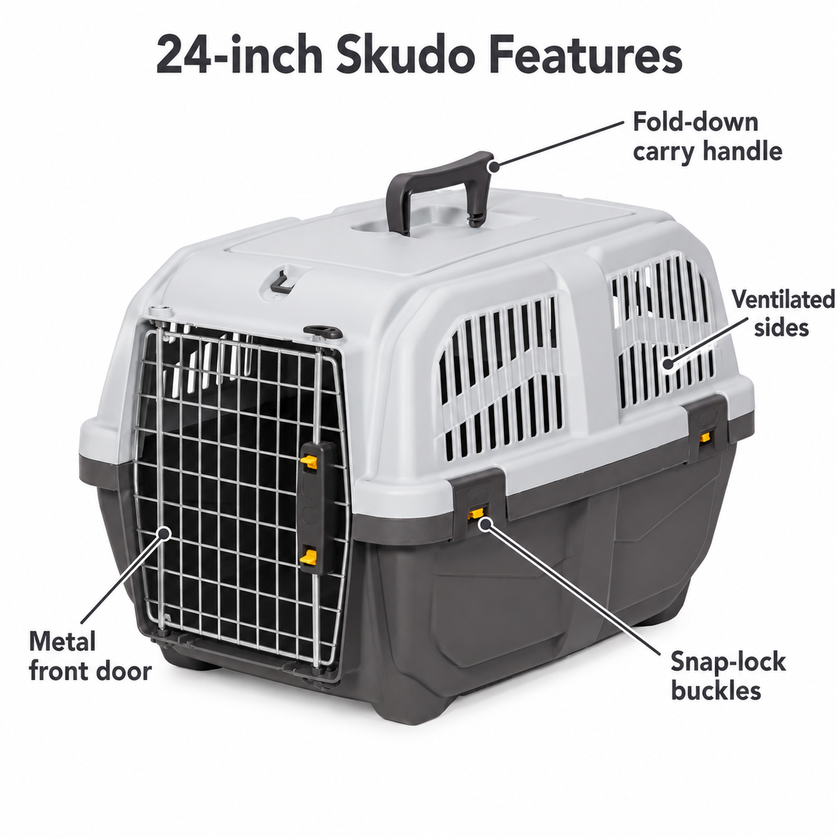 MidWest Skudo Hard-Sided Travel Carrier for Dogs & Cats – Gray, 19–32 Inch Sizes