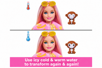 Barbie Cutie Reveal Fashion Doll, Jungle Series Elephant Plush Costume, 10 Surprises Including Mini Pet & Color Change