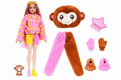 Barbie Cutie Reveal Fashion Doll, Jungle Series Elephant Plush Costume, 10 Surprises Including Mini Pet & Color Change