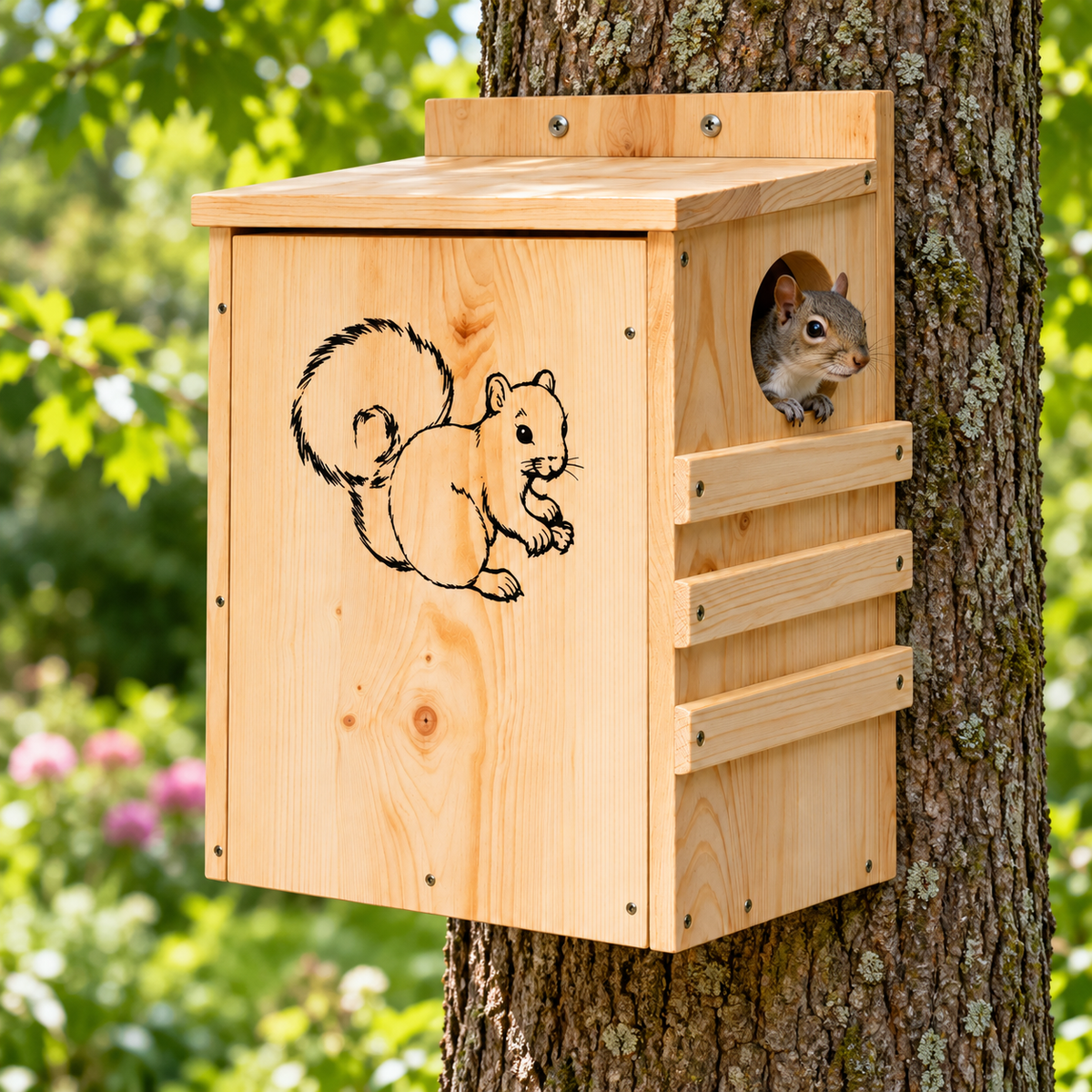 INRLKIT Premium Wooden Squirrel House - Hanging Chipmunks Squirrel Houses for Outside with Exterior Porch