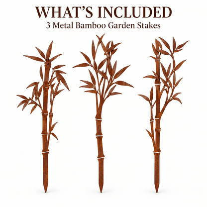 Metal Garden Stakes – Rabbit, Bird & Bamboo Silhouette Outdoor Yard Art