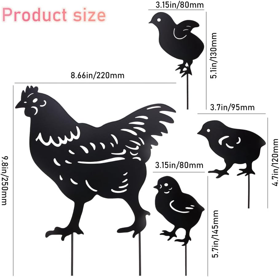 4Pcs Cute Metal Chicken Statue Hollow-Cut Yard Art Garden Decor