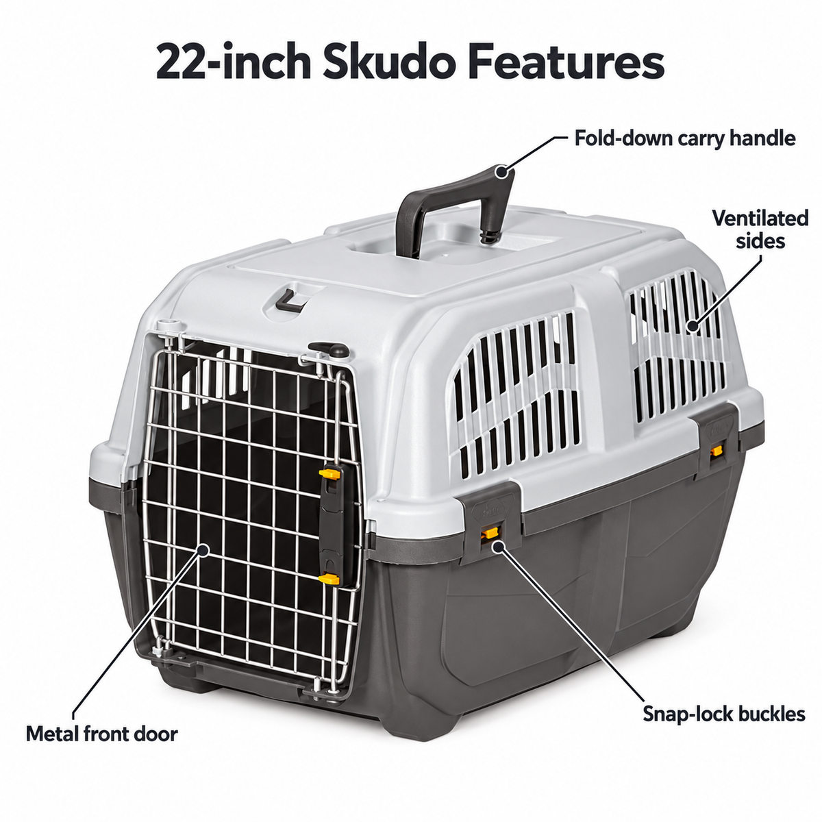 MidWest Skudo Hard-Sided Travel Carrier for Dogs & Cats – Gray, 19–32 Inch Sizes