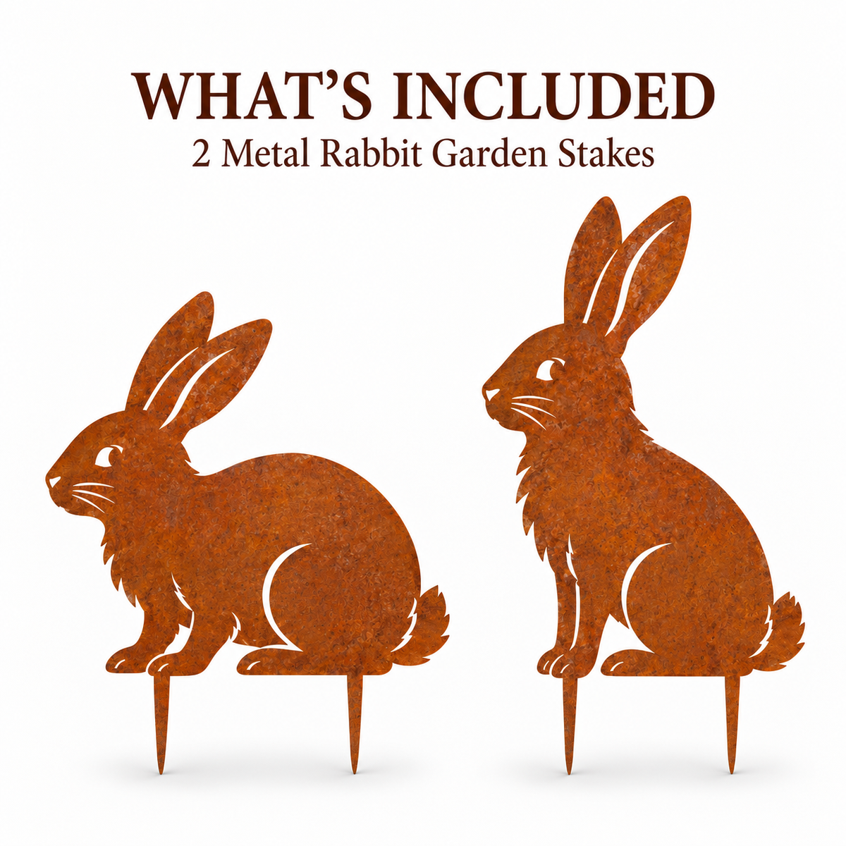 Metal Garden Stakes – Rabbit, Bird & Bamboo Silhouette Outdoor Yard Art
