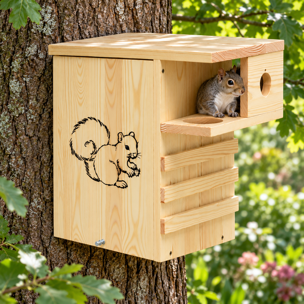 INRLKIT Premium Wooden Squirrel House - Hanging Chipmunks Squirrel Houses for Outside with Exterior Porch