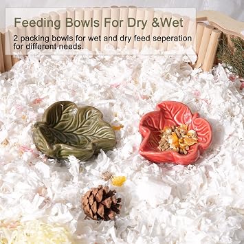 2 Packs Strawberry Ceramic Hamtser Food Bowls Wet&Dry Use(Pink+Red)
