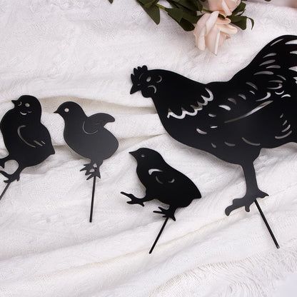 4Pcs Cute Metal Chicken Statue Hollow-Cut Yard Art Garden Decor