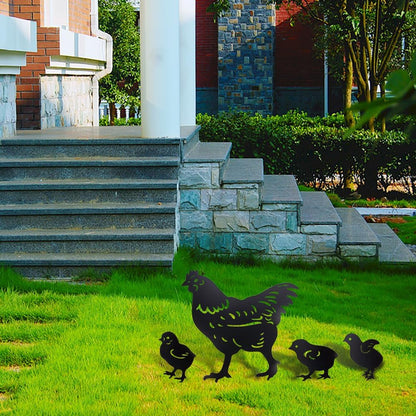 4Pcs Cute Metal Chicken Statue Hollow-Cut Yard Art Garden Decor