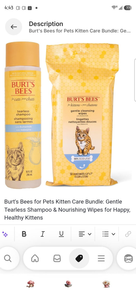 Burt's Bees for Pets Kitten Care Bundle: Gentle Tearless Shampoo & Nourishing Wipes for Happy, Healthy Kittens