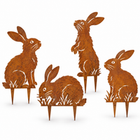 Metal Garden Stakes – Rabbit, Bird & Bamboo Silhouette Outdoor Yard Art