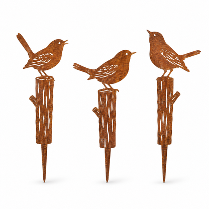 Metal Garden Stakes – Rabbit, Bird & Bamboo Silhouette Outdoor Yard Art