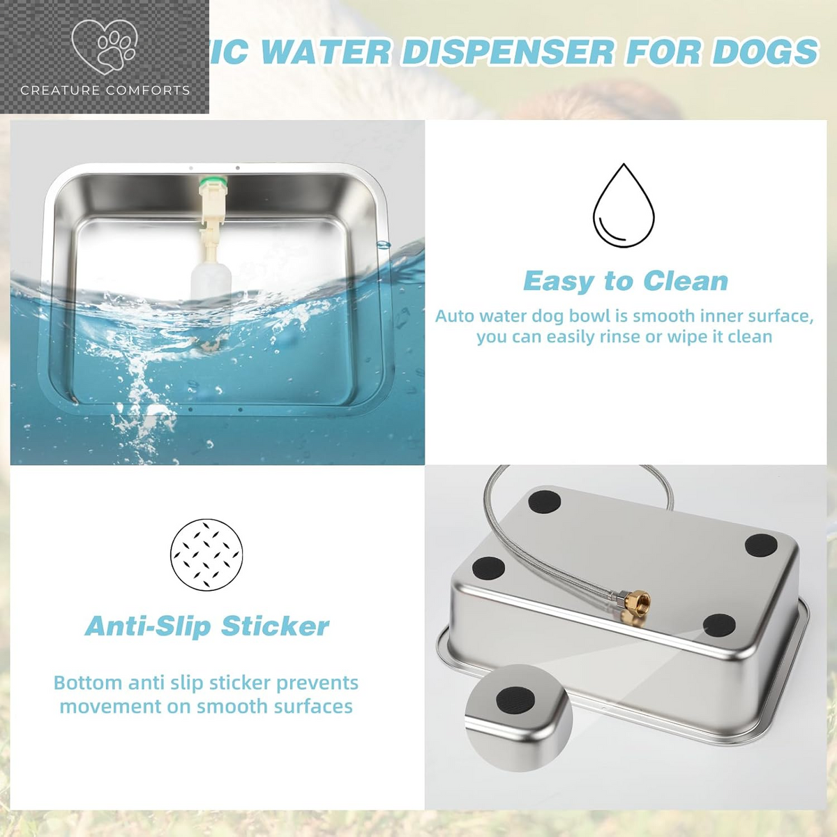 3 Gallon Dog Water Bowl Dispenser, Auto Fill Stainless Steel Bowl | Auto-Refill Float Valve, Stainless Steel Bowl, Fits 3/4 in GHT Faucet, Outdoor Use, Easy to Clean, Dogs, Cats and Chickens