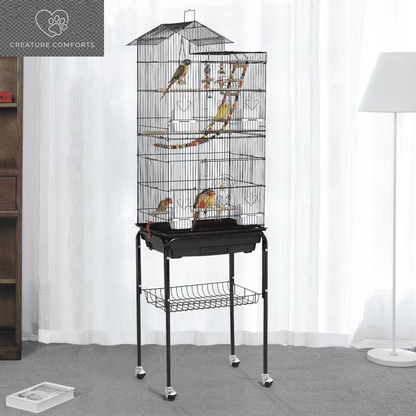 Yaheetech 62.4"H Rolling Metal Birdcage Parrot Cage with Detachable Stand, White