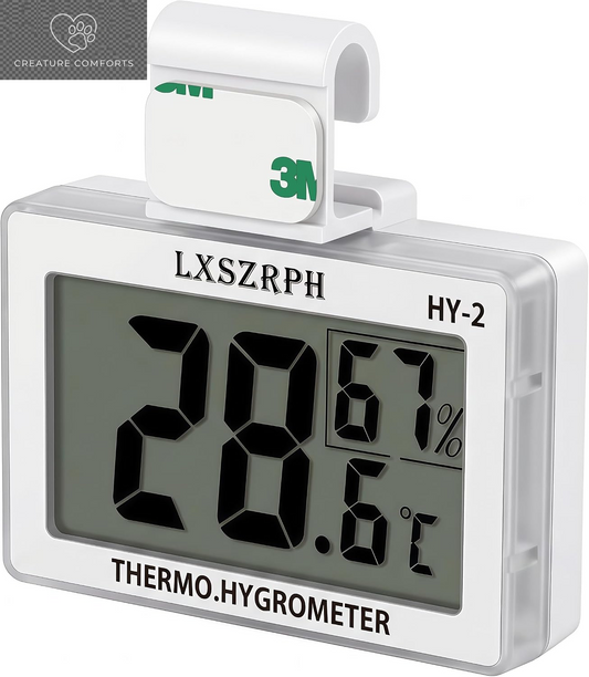 Reptile Hygrometer Thermometer, Digital Amphibian Hygrometer Thermometer with Hook Temperature Humidity Meter Gauge for Reptile Tanks, Terrariums, Vivarium, LCD Display 1Pack