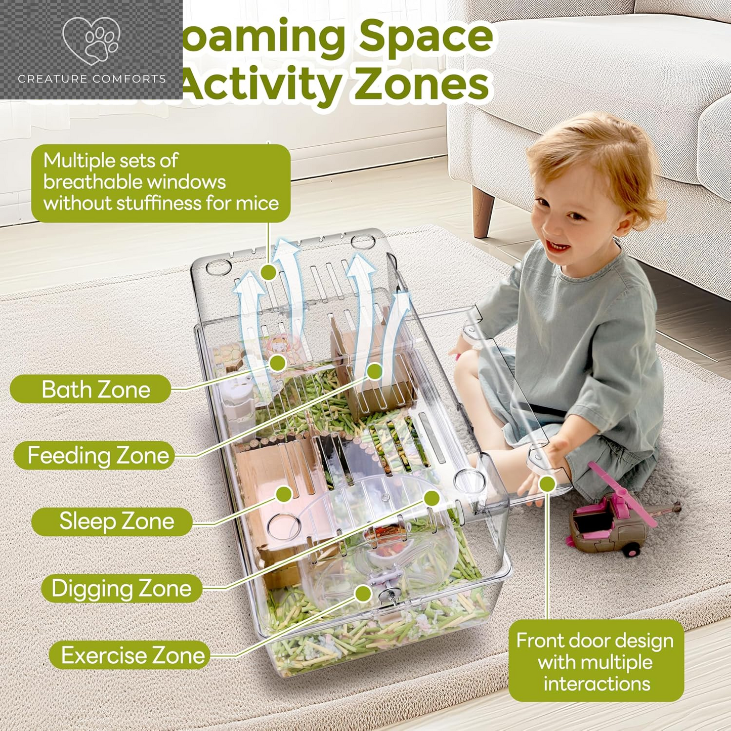 Acrylic Hamster Cage with All Accessories,Dwarf Hamster Cage with Stand,Syrian Mouse Cage for Pet Mice,Rat Cage for Hamster,Succulent Style Hamster House（20''L*11.5''W*10.5''H）