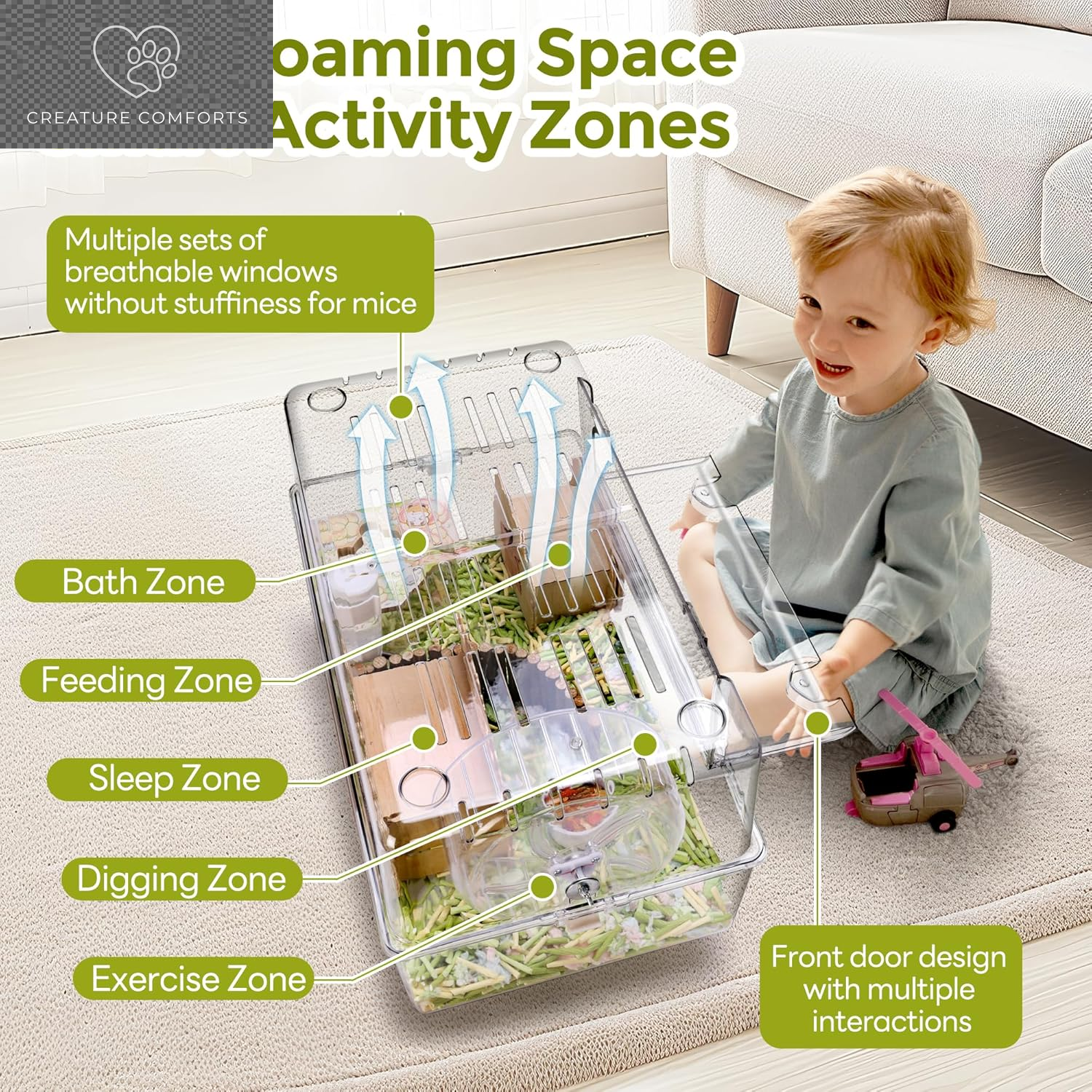 Acrylic Hamster Cage with All Accessories,Dwarf Hamster Cage with Stand,Syrian Mouse Cage for Pet Mice,Rat Cage for Hamster,Succulent Style Hamster House（20''L*11.5''W*10.5''H）