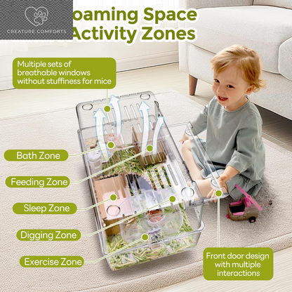 Acrylic Hamster Cage with All Accessories,Dwarf Hamster Cage with Stand,Syrian Mouse Cage for Pet Mice,Rat Cage for Hamster,Succulent Style Hamster House（20''L*11.5''W*10.5''H）
