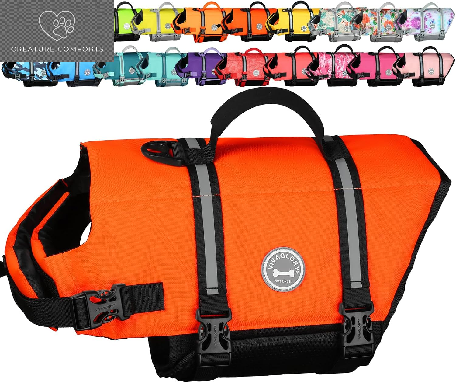 VIVAGLORY Dog Life Vest Rip Stop Dog Swim Vest, M, Pink | High Visibility Ripstop for Puppy Cat Doggy, Life Jacket with Handle & Leash Ring for Boating & Swimming