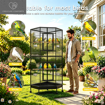 Discover the Pvpy Yvrd Large Bird Cage with Stand and Wheels - A Spacious Metal Parrot Cage Designed for Comfort and Convenience!