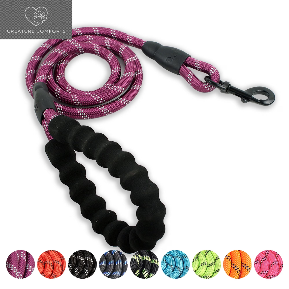 Durable Dog Leash, 5 FT/6 FT, 1/2", Padded Handle Nylon Dog Reflective Leash for Small Medium & Large Dogs Walking(6 Ft, Purple)