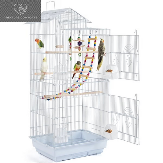 Alden Design 39"H Metal Large Birdcage with Roof Top, White