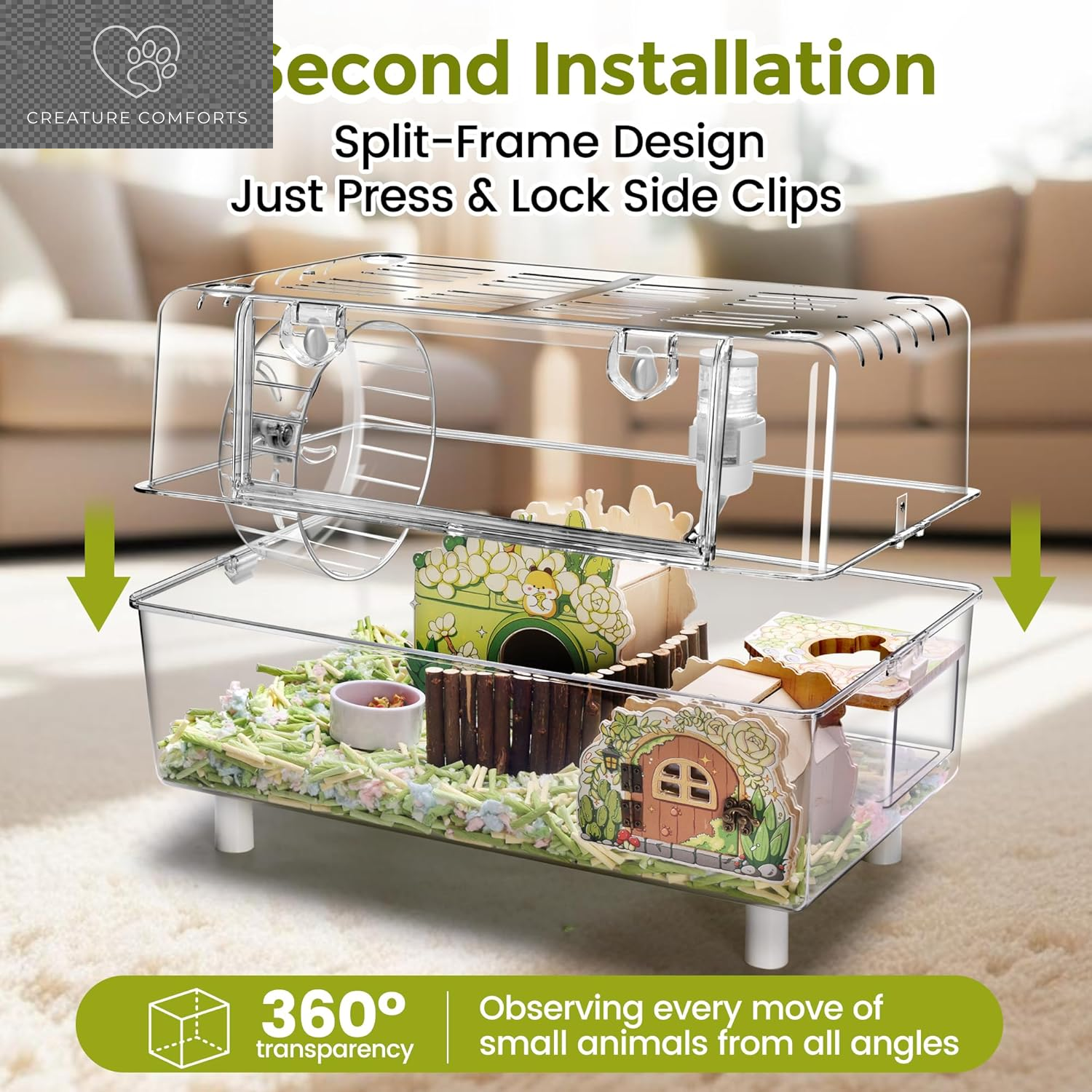 Acrylic Hamster Cage with All Accessories,Dwarf Hamster Cage with Stand,Syrian Mouse Cage for Pet Mice,Rat Cage for Hamster,Succulent Style Hamster House（20''L*11.5''W*10.5''H）