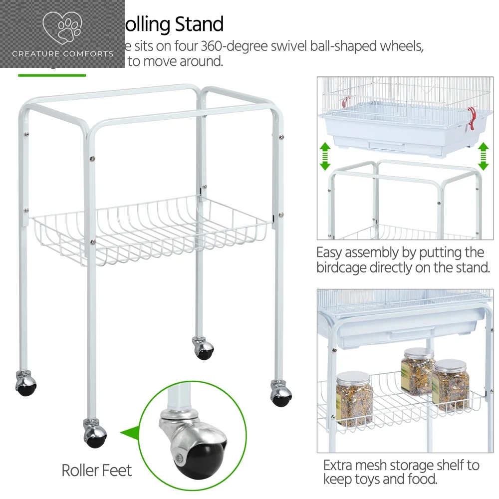 Yaheetech 62.4"H Rolling Metal Birdcage Parrot Cage with Detachable Stand, White