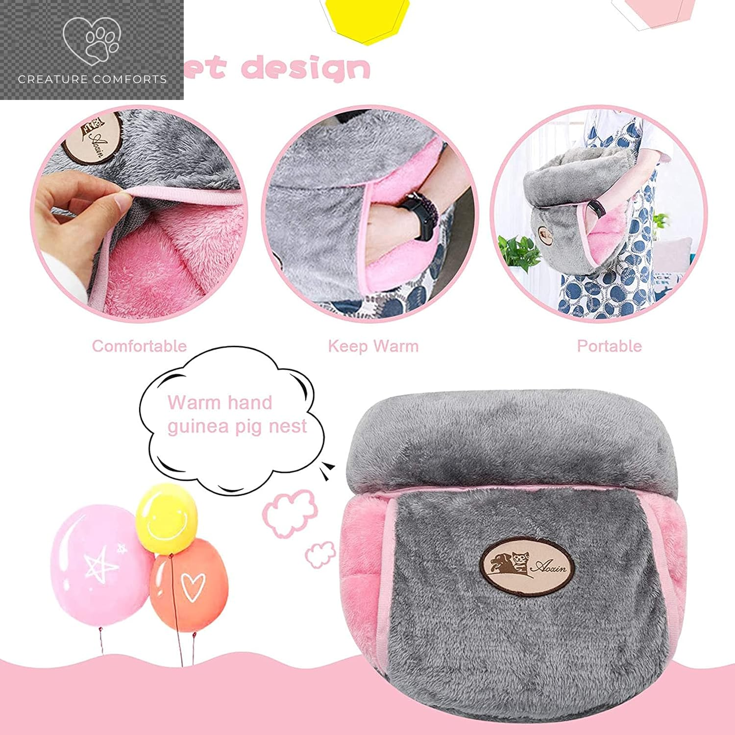 YUEPET Guinea Pig Bed, Warm Fleece Slipper-Shaped Cuddle Cave, Grey | Cozy Guinea Pig House, Portable Guinea Pig Hideout, Soft Coral Fleece, Washable Cushion, Folds Flat, Slipper Shape