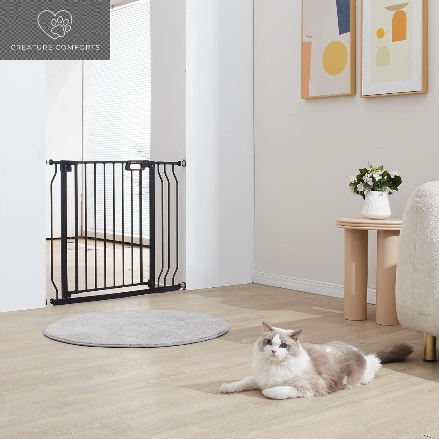 VEVOR Baby Gate, 29.5-37 in Adjustable Width, 30In High Dog Gate, Easy Step Walk Thru, Auto Close, Child Pet Security, with Pressure Mount Kit and Wall Mount Kit, for Stairs Doorways and House, Black