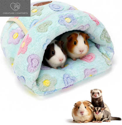 YUEPET Guinea Pig Bed, Warm Fleece Slipper-Shaped Cuddle Cave, Grey | Cozy Guinea Pig House, Portable Guinea Pig Hideout, Soft Coral Fleece, Washable Cushion, Folds Flat, Slipper Shape
