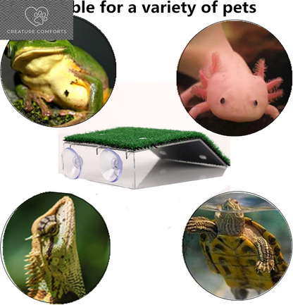 Alfyng Turtle Resting Basking Platform Simulation Grass Turtle Ramp, Lawn Tortoise Climbing Ladder Resting Terrace for Reptile Frog Terrapin Amphibian - Medium