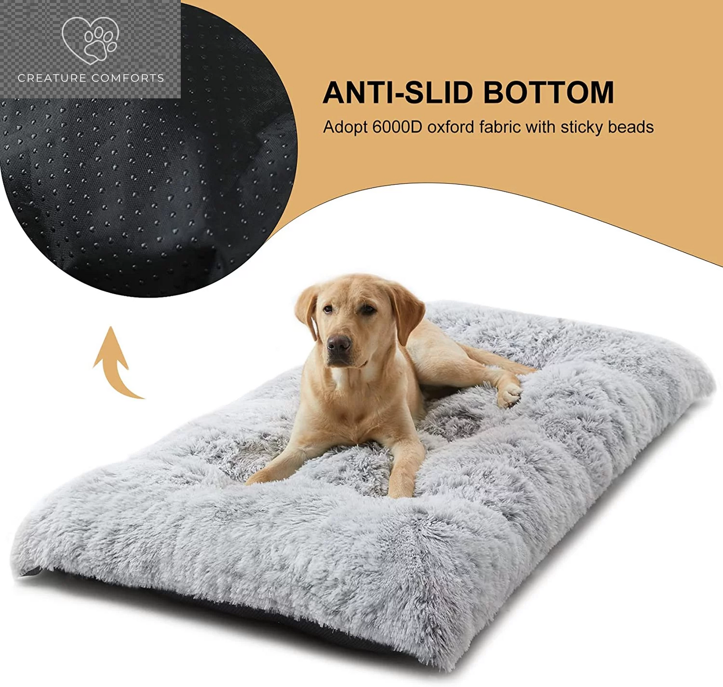 Reyox Large Dog Bed, 48 X 28 Inch Plush Dog Cage Bed Fluffy, Washable Dog Mat with Non-Slip Bottom for Large and Medium Dogs