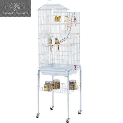 Yaheetech 62.4"H Rolling Metal Birdcage Parrot Cage with Detachable Stand, White