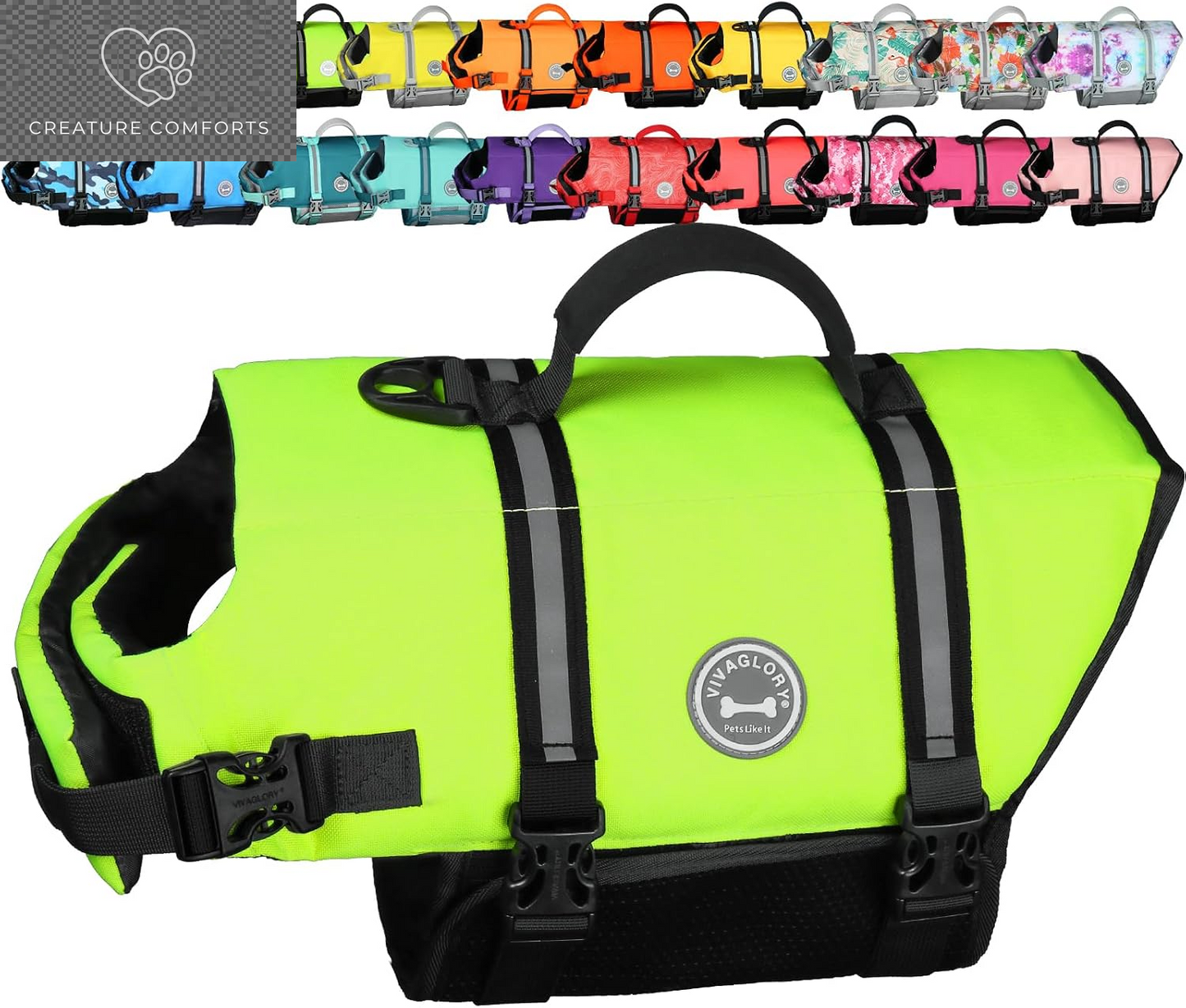 VIVAGLORY Dog Life Vest Rip Stop Dog Swim Vest, M, Pink | High Visibility Ripstop for Puppy Cat Doggy, Life Jacket with Handle & Leash Ring for Boating & Swimming