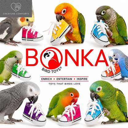 Bonka Bird Toys 6 Mini Sneakers Colorful Cotton Shredding Parrot Parrotlet Budgie Finch Cockatoo | Fill with Treats or Shredding Material for Engaging Foraging and Interactive Foot Play