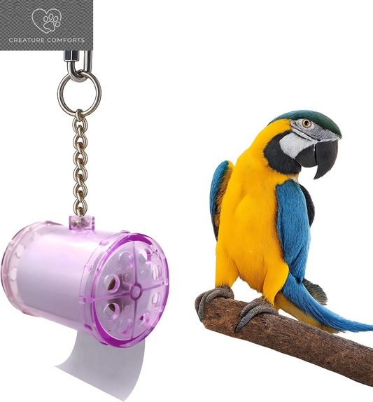Sweet Feet and Beak Shred Master, Small, 2.5" Plastic Bird Shredding Toy | Pull & Shred Paper Roll, Durable Bird-Proof Design, Treat Fillable, Quick Link Hanger, Bird Training Toys for Parrots, Macaws