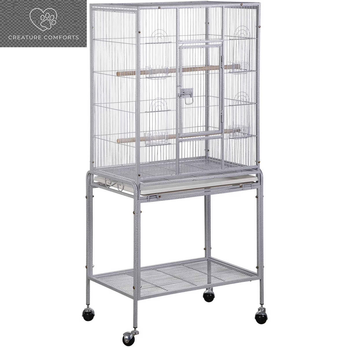 ZENY 53" Rolling Bird Cage Large Wrought Iron Cage Lovebird House with Rolling Stand White