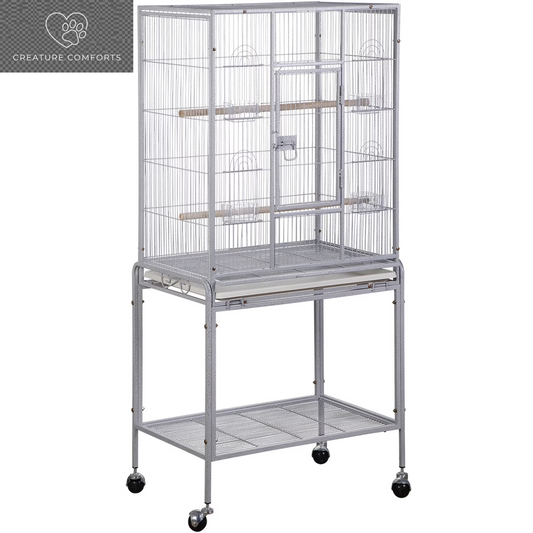 ZENY 53" Rolling Bird Cage Large Wrought Iron Cage Lovebird House with Rolling Stand White