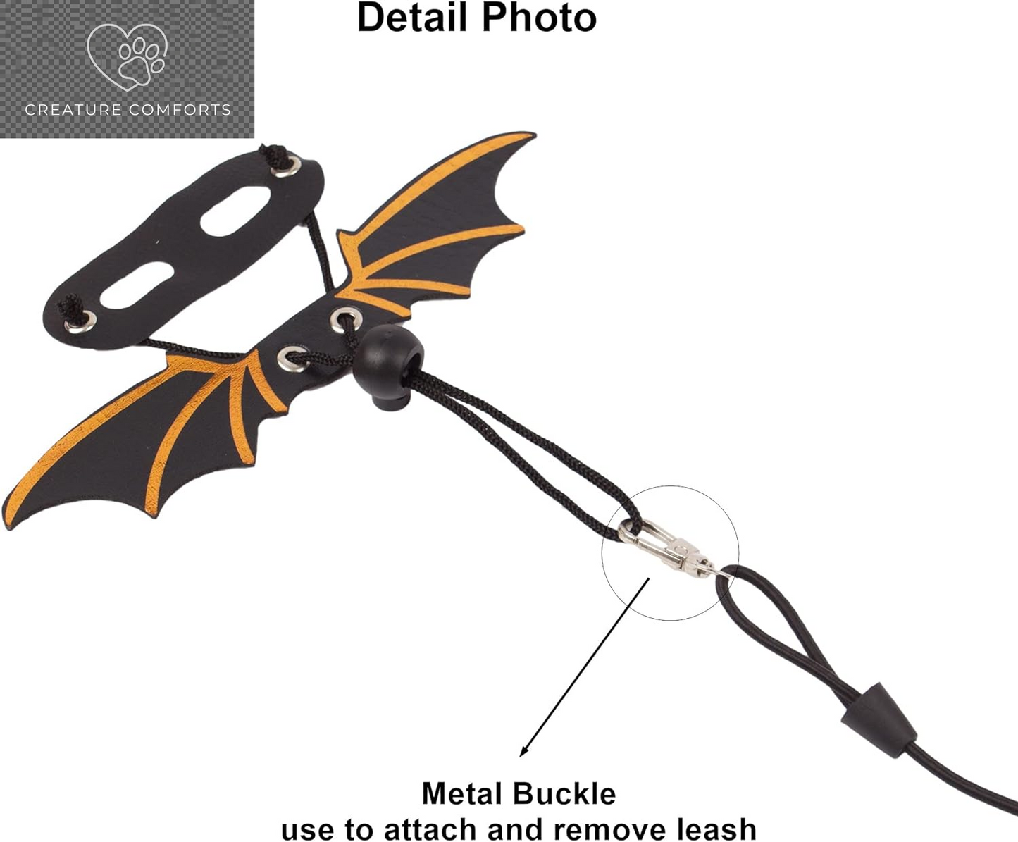 Black Bearded Dragon Leash Harness, 3 Size Pack, Cool Bat Wing | Soft Leather Wing Harness, Removable Leash, for Bearded Dragon Lizard Reptile, Great for Outdoor Walking