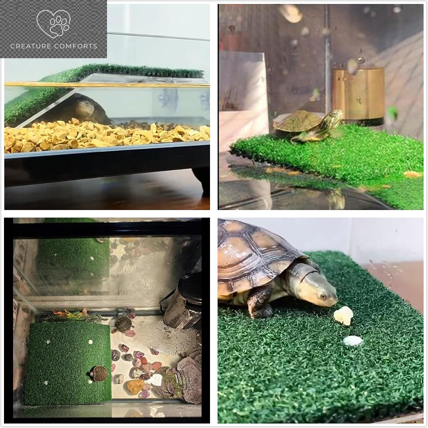 Alfyng Turtle Resting Basking Platform Simulation Grass Turtle Ramp, Lawn Tortoise Climbing Ladder Resting Terrace for Reptile Frog Terrapin Amphibian - Medium