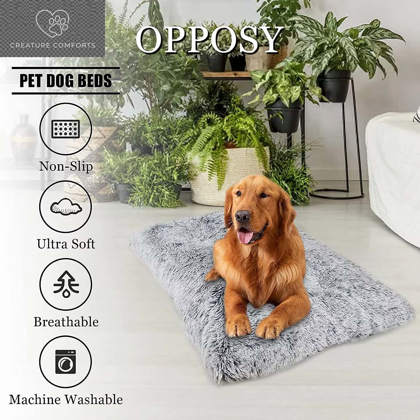 Reyox Large Dog Bed, 48 X 28 Inch Plush Dog Cage Bed Fluffy, Washable Dog Mat with Non-Slip Bottom for Large and Medium Dogs
