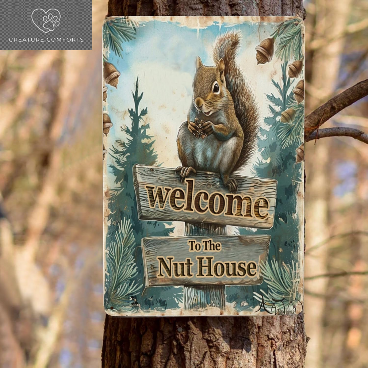 Funny Squirrels Signs Welcome to the Nut House Squirrels Stuff for Indoor Outdoor Decor 12X8 Inches (Green)