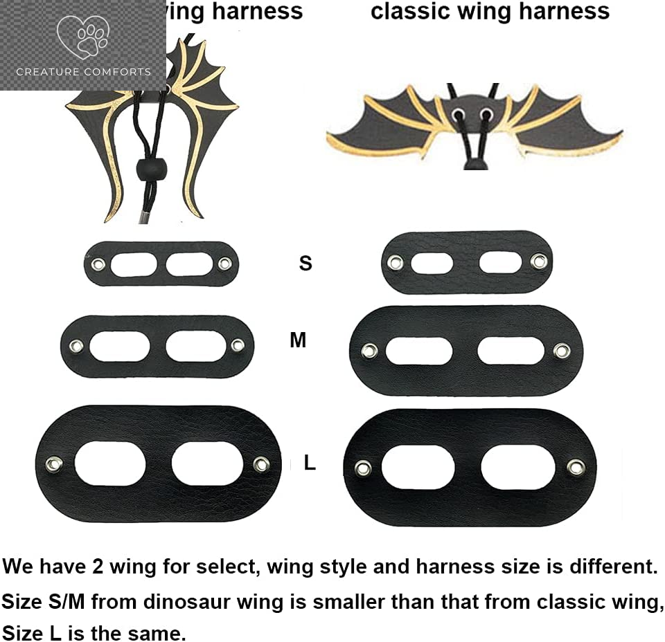 Black Bearded Dragon Leash Harness, 3 Size Pack, Cool Bat Wing | Soft Leather Wing Harness, Removable Leash, for Bearded Dragon Lizard Reptile, Great for Outdoor Walking
