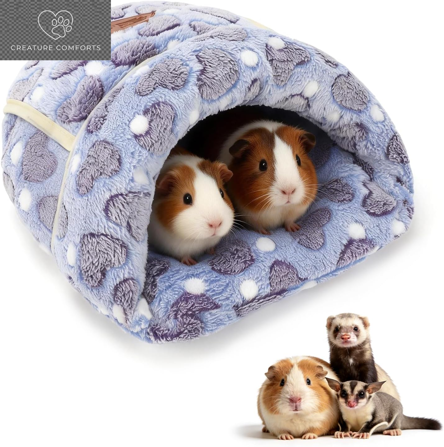 YUEPET Guinea Pig Bed, Warm Fleece Slipper-Shaped Cuddle Cave, Grey | Cozy Guinea Pig House, Portable Guinea Pig Hideout, Soft Coral Fleece, Washable Cushion, Folds Flat, Slipper Shape
