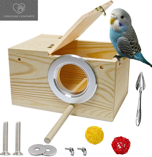 JSLZF Bird Nest, Parakeet Nest Box, Bird Breeding Box with Perch, Wood Budgie Nest Box for Bird, Parrot, Lovebirds, Parrotlet, Finch, Sparrow 7.8” X 4.7” X 4.7”