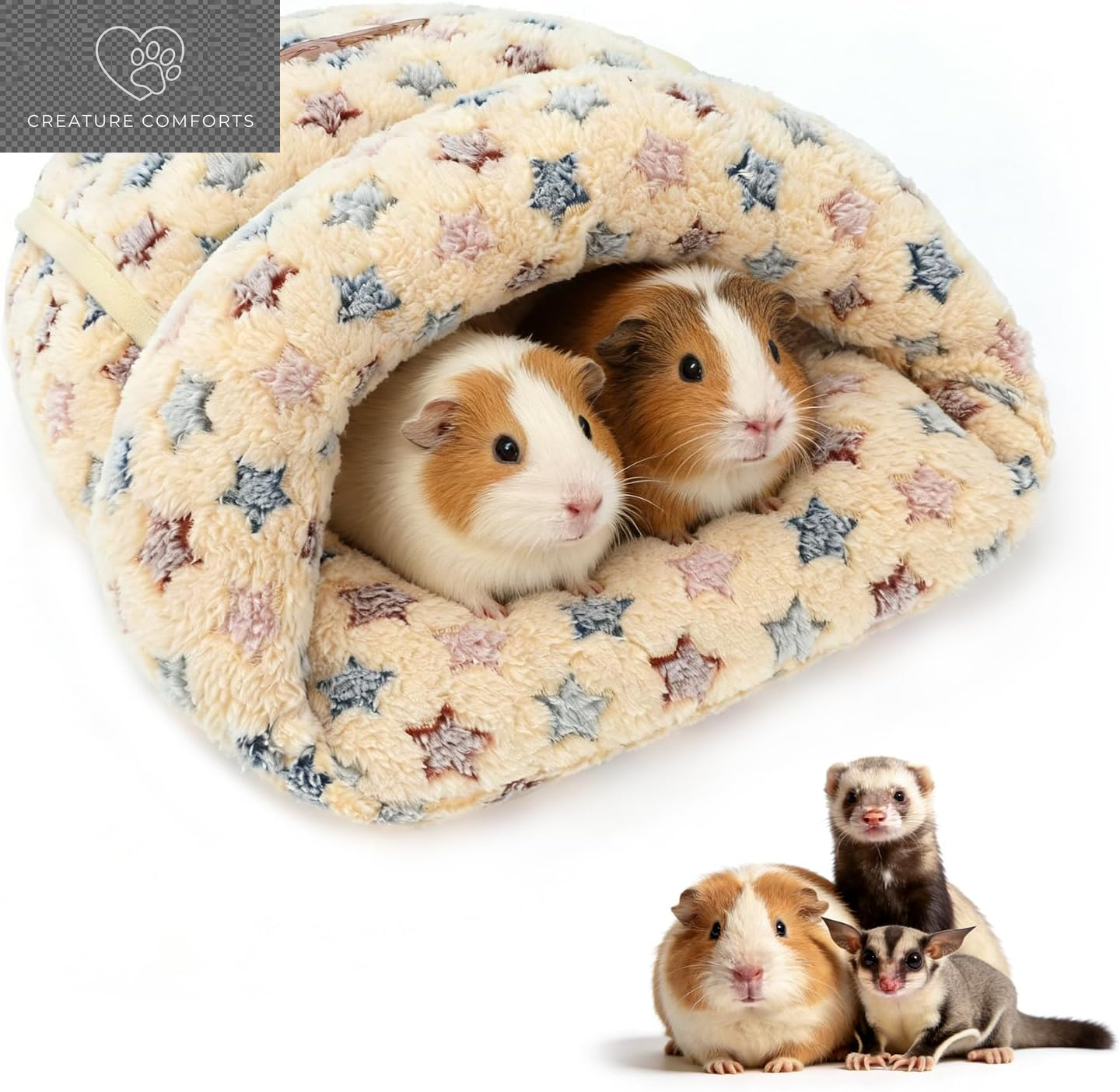 YUEPET Guinea Pig Bed, Warm Fleece Slipper-Shaped Cuddle Cave, Grey | Cozy Guinea Pig House, Portable Guinea Pig Hideout, Soft Coral Fleece, Washable Cushion, Folds Flat, Slipper Shape